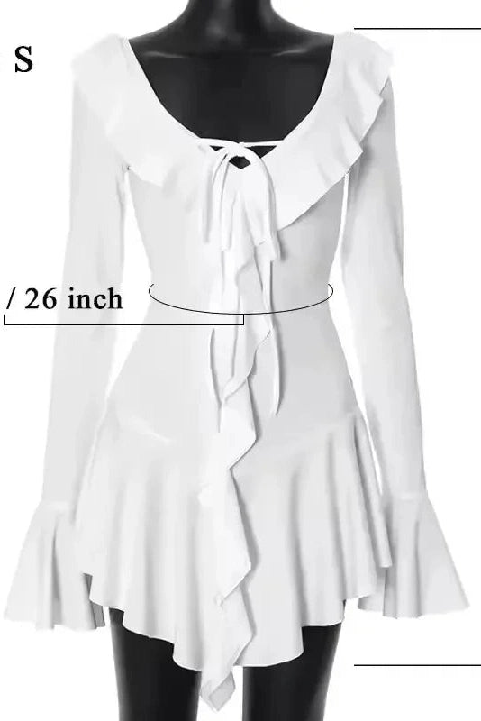 Slim Fit Long Sleeve Mini Dress with High Waist Lace-Up