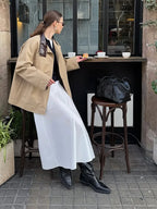 Leather Collar Cargo Jacket Button Down Plaid Pattern Patchwork Jackets Vintage Contrast Color Trench Coat Loose Casual Outwear