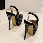 Rhinestone Silk Crystal Platform Pumps Stiletto Heels for Women