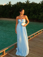Halter Criss Cross Keyhole Pleated Tiered Ruffle Hem Maxi Dress