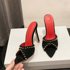 Metal Rivet Designer High Heels Women Slippers for Summer Fashion