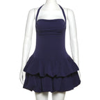 Sexy Backless Spring Mini Dress Women Square Collar Patchwork Bandeau Fashion Solid 2025 New Dress Female Bodycon Dress