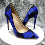 Blue Cow Women Hairy Flock Pointy Toe High Heel Shoes   Cow Women High Heel Shoes