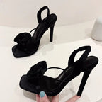 Satin Flower Square Toe Women Sandals