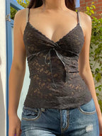 Black Lace V-Neck Cami Crop Top