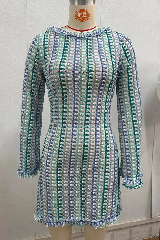 Backless Hollow Out Long Sleeve Mini Dress - Cutout Design