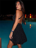 Backless Patchwork V-Neck Gothic Mini Dress