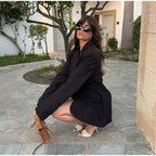 Women's Loose Waist Cinching Belt Full Sleeve Jacket Female Tailored Coat 2025 Chic Retro Elegant Lapel Suit Jackets Streetwear