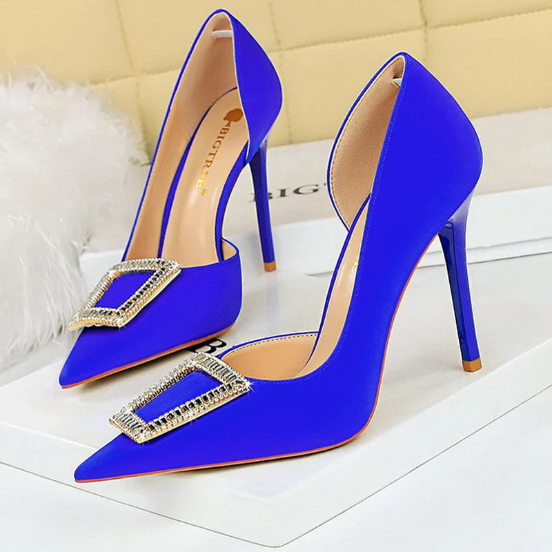 Metal Rhinestone Lady Heels Luxury Party Shoes Elegant High Heels for Women