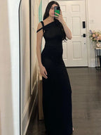 Asymmetric Multi-Strap Cold Shoulder Bodycon Maxi Dress