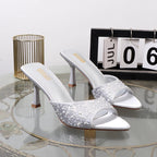 High heeled fishmouth slippers with rhinestones for summer