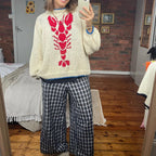 Lobster Patterm Knitted Pullovers Autumn Winter Long Sleeve Knitwear 90s Vintage Grunge Preppy Style Y2K Sweater Women Clothes