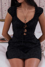 Elegant Lace Tie-Up Mini Dress