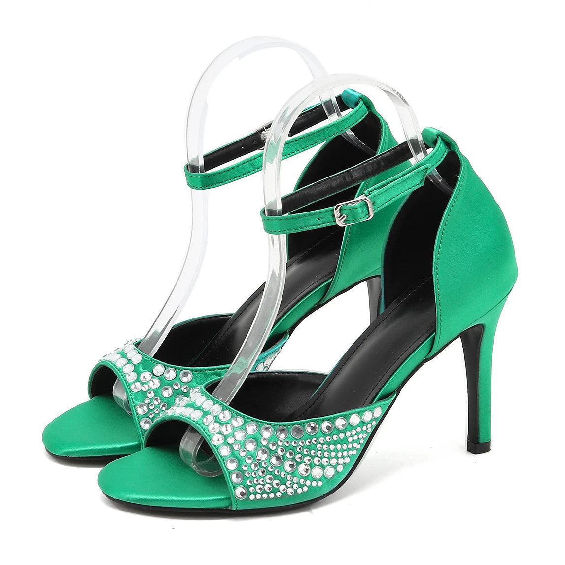 Crystal Silk Sandals Women Thin Heels for Summer Prom Party