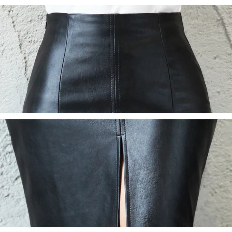 AmyVictoria | Sleek Black Leather Pencil Skirt