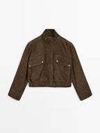 Zipper Suede Cargo Jacket Coat Button Lapel Maillard Slimming Workwear Leather Jackets Casual Short Outwear Commute Overcoat