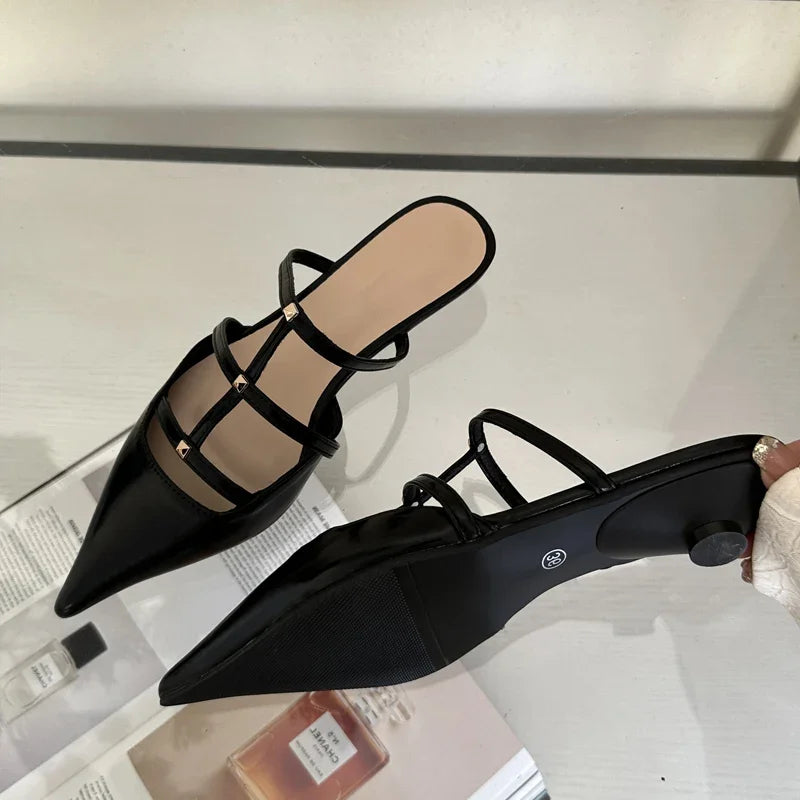 Pointed Toe Mule Slippers Women Pumps Fashion Low Heels for Banquet Party