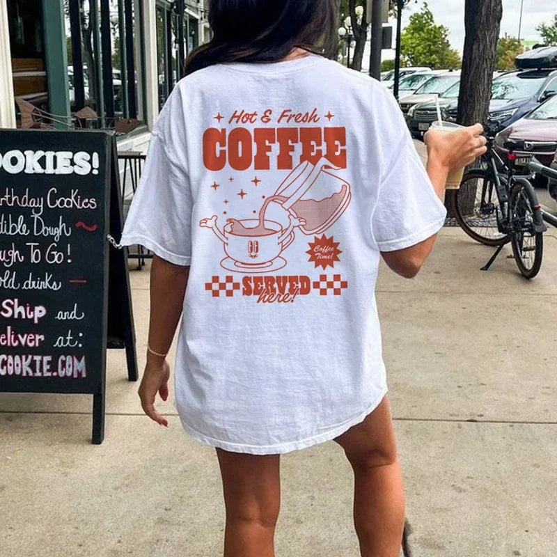 Caffeine Cartoon Coffee Print T-shirt
