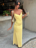 Spaghetti Strap Deep V-Neck Bodycon Midi Dress