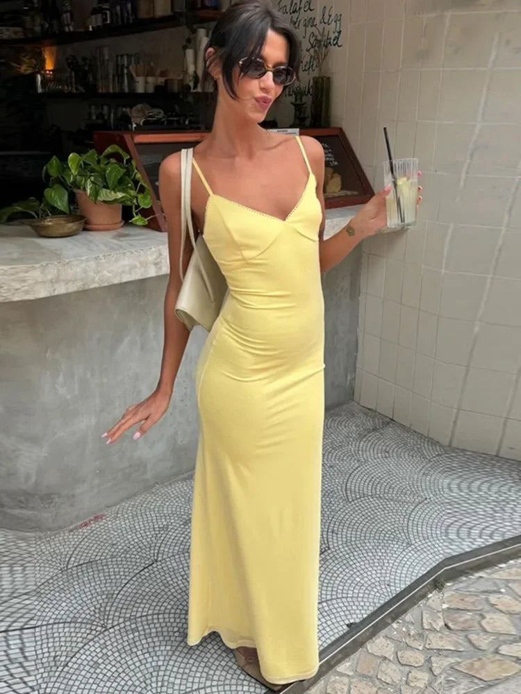 Spaghetti Strap Deep V-Neck Bodycon Midi Dress