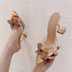 Glitter Crystal Peep Toe Women Slippers with Transparent High Heels