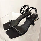 Summer Crystal Rhinestone High Heel Ankle Strap Sandals for Women