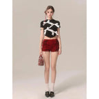 Bow Decoration Black Slim T-shirt