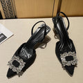 Crystal Buckle Pointed Toe Low Thin Heels Wedding Prom Shoes