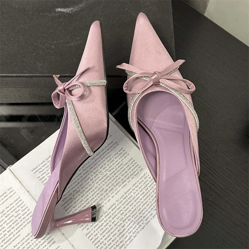 Butterfly-knot Woman Slippers Pumps Low Heels Pointed Toe Shoes