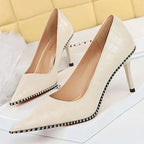 White Patent Leather High Heel Stiletto Pumps for Luxury Parties