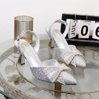 Summer rhinestone stiletto heels with pointed sandals