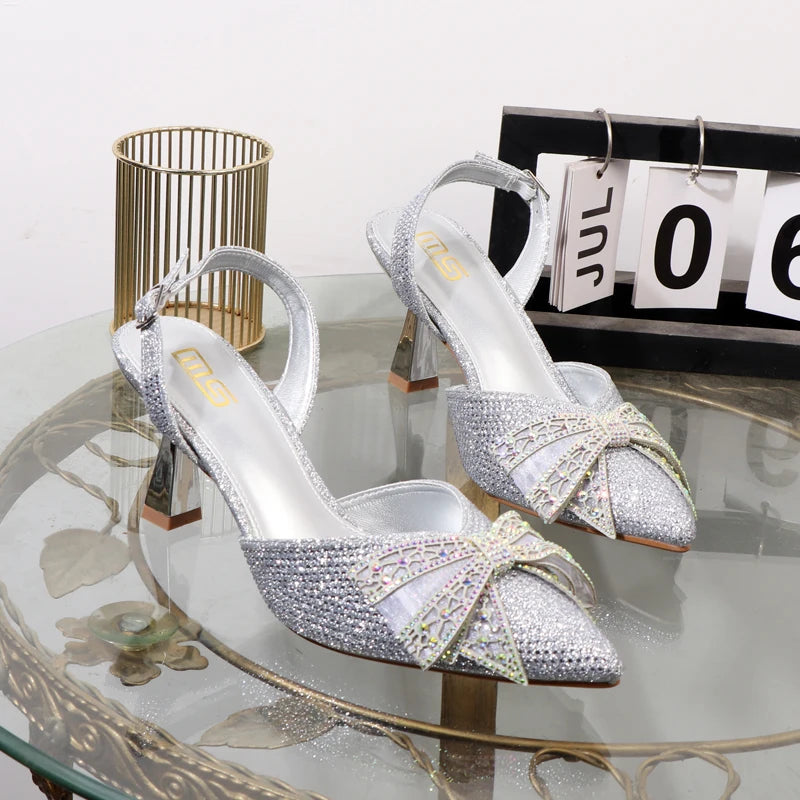 Summer rhinestone stiletto heels with pointed sandals