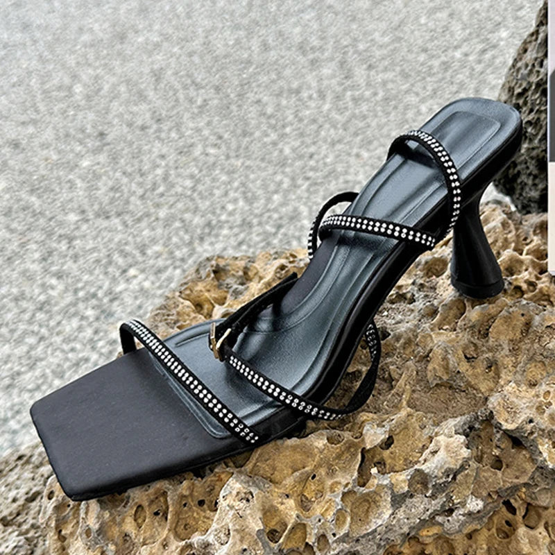Summer Crystal Rhinestone High Heel Ankle Strap Sandals for Women