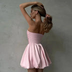 Sexy Bandeau Off Shoulder Pleated Silk Dress