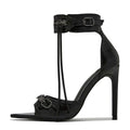 Summer Fashion Zip Tassel Women Sandals with Metal Rivet Buckle, Pointed Open Toe Stripper Heels