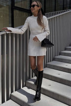 Patchwork Mini Dress with Long Sleejsons and High Waist