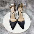 Silk Satin Ankle Strap Pointy Toe High Heel Shoes for Women in Black, Pink, and Green