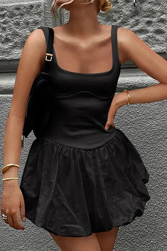 Patchwork Slim Fit High Waist Sleeveless A-Line Mini Dress - Slim Fit High Waist Sleeveless Mini Dress