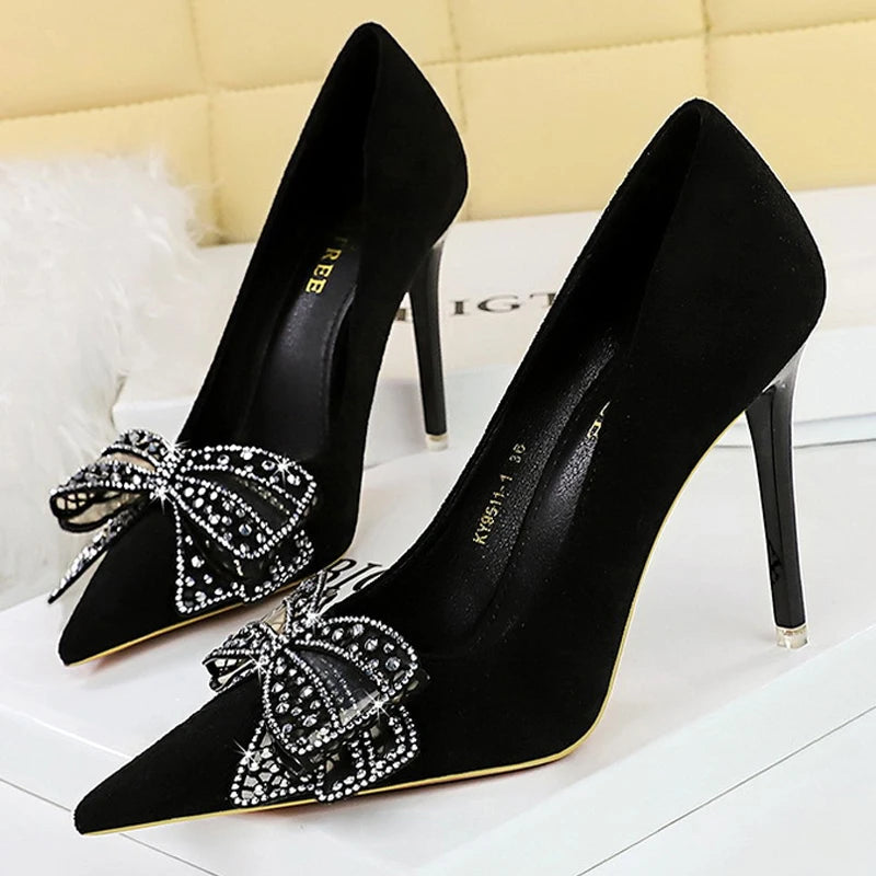 Spring Women Heels Fashion Pumps with Rhinestone Bowknot