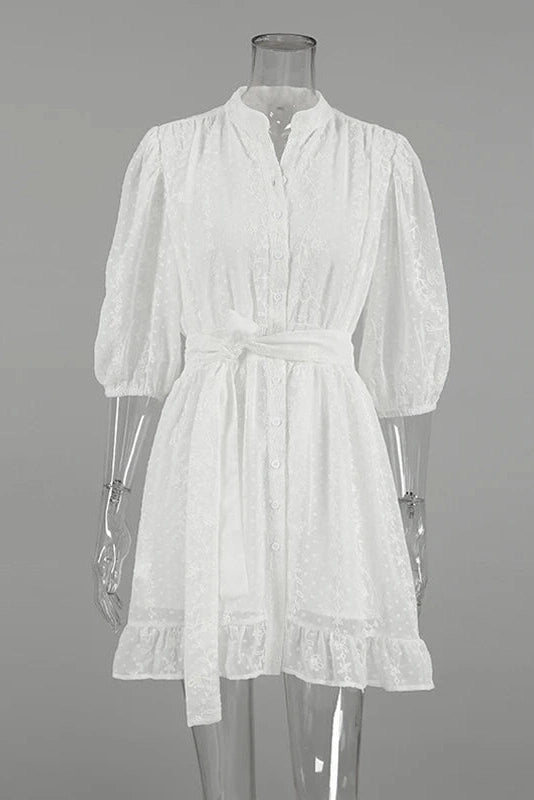 Patchwork Loose Mini Dress with Lace Up Detail