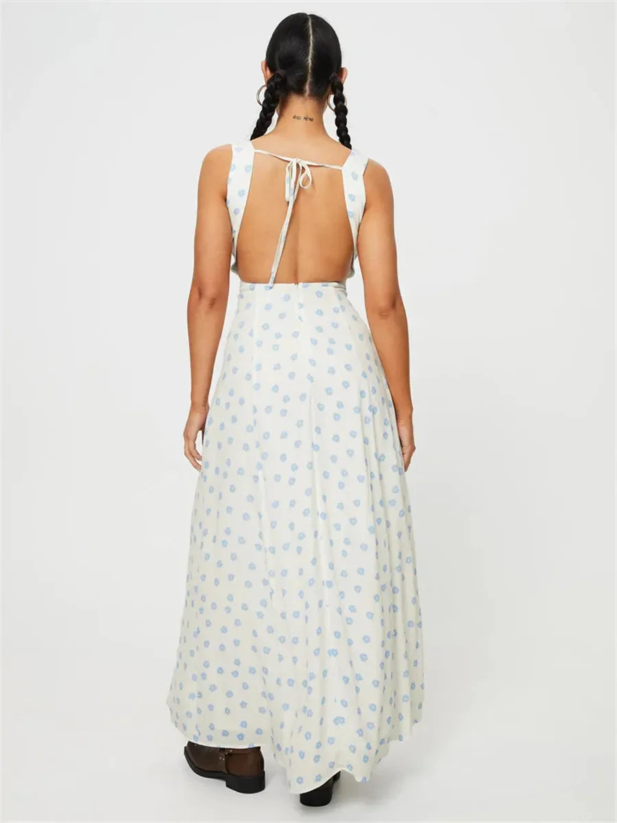 V-Neck Lace Trim Tomato Print Sleeveless Bodycon Midi Dress