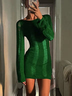 Distressed Ladder Cut Out Long Sleeve Knit Bodycon Mini Dress