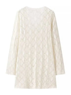 Solid Hollow Out Knitted Beach Dress Women 2024 New V Neck Long Sleeve Lace-up Vestidos Summer Sexy Fashion Holiday Mini Dresses