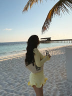 Boat Neck Long Sleeve Knit Ruffle Cuff and Hem Mini Dress