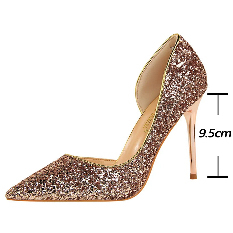 Sequin Champagne Stiletto High Heels Wedding Pumps for Women