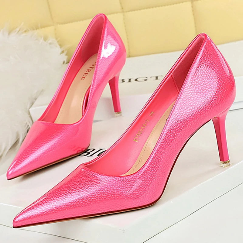 Crystal Patent Leather Women Pumps High Heels Fashion Banquet Shoes Stilettos