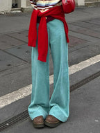 Women Striped Corduroy Wide Pants Plain High Rise Straight Loose Casual Draped Long Trousers Korean Vintage Autumn Clothes