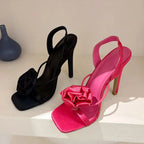 Satin Flower Square Toe Women Sandals