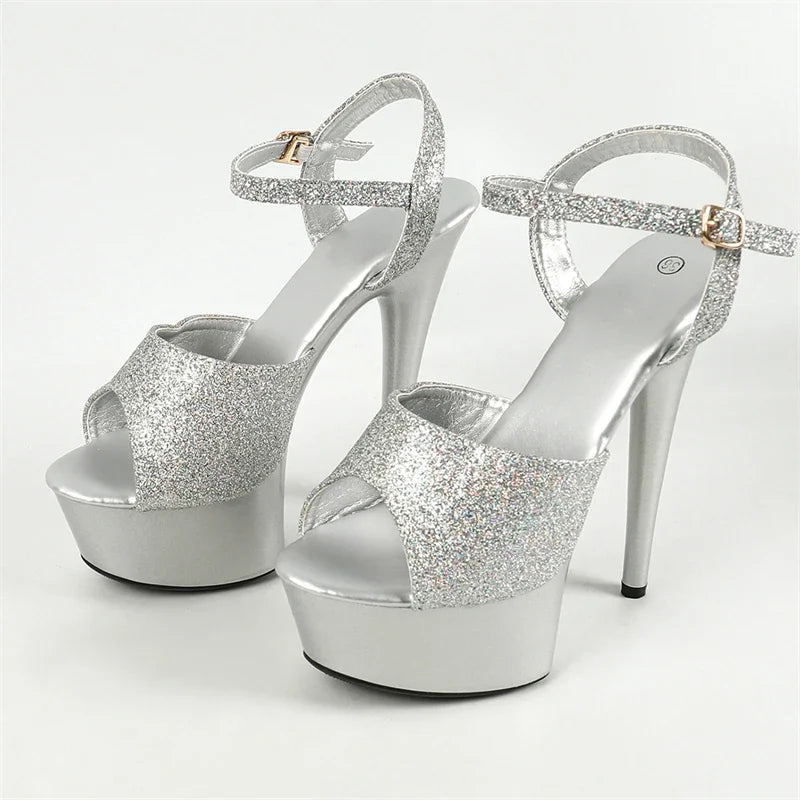 Sequin Cloth Open Toe Sandals Women Platform Stiletto High Heels