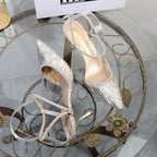 Rhinestone drill T-belt high-heeled sandals for women